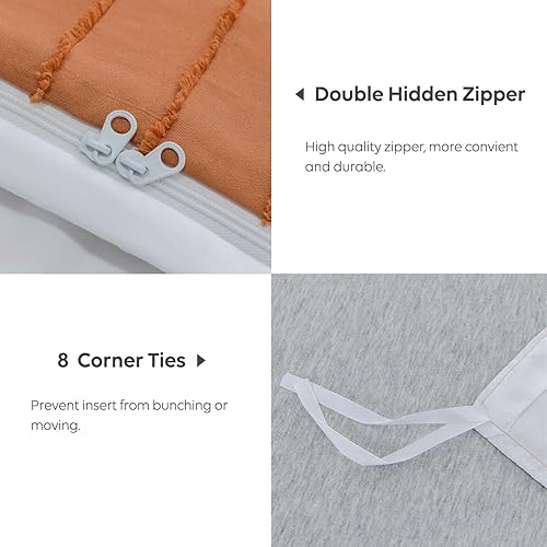 Miniatura 4 de JELLYMONI - Juego de funda de edredón de microfibra estilo capitoné tamaño king color óxido y blanco de 3 piezas, reversible, textura capitoné a