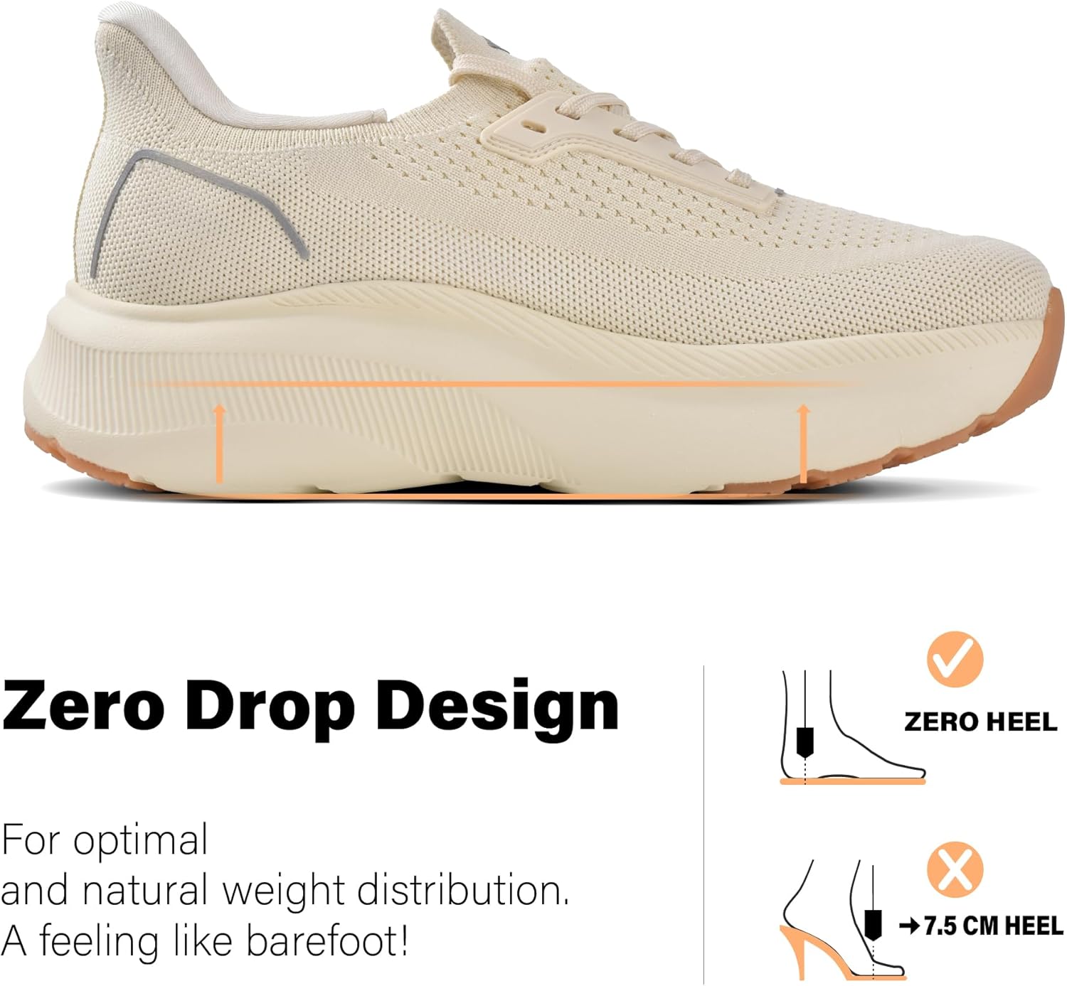JACKSHIBO Road Running Shoes Women Wide Toe Arch Support Slip in Hands Free Cushion Support Memory Foam Zero Drop Sole Athletic Orthopedic Plantar Fasciitis Walking Tennis Platform Chunky Sneaker - Image 6