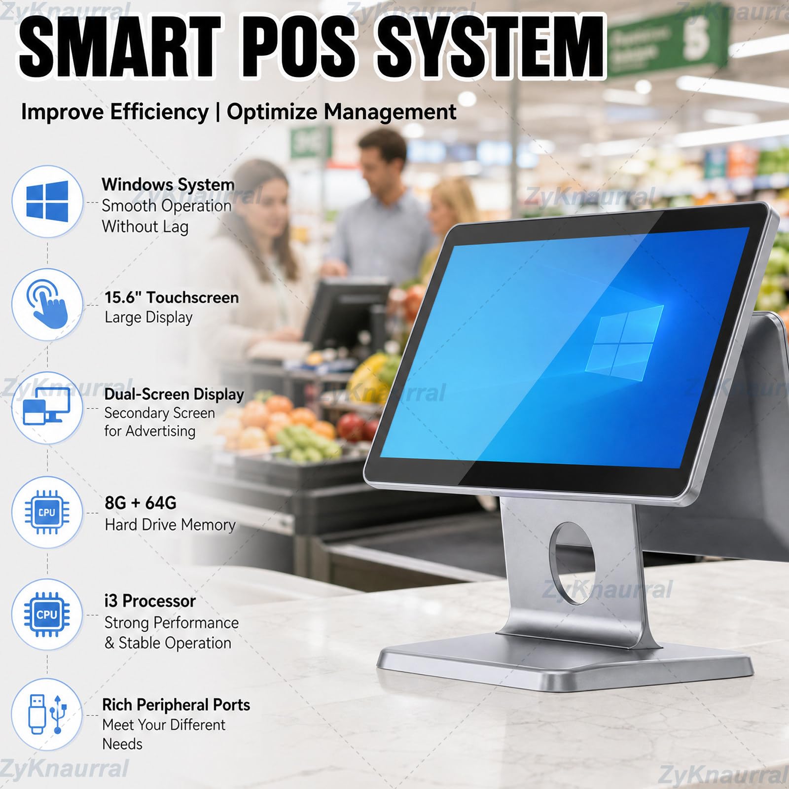 Caja Registradora y TPV con Pantalla táctil de 15,6" Y Secundaria 11,6" 8+64G-Black