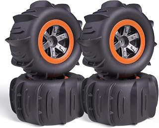 RC Wheels 12mm Hex for 1/10 Scale RC Car Tires, for Traxxas Slash/X07/X08/9125/9155/9156/9201E/9205E/9206E/200E/201E/RZ001G-A/104009 and Most 1/10 RC Buggy Trucks Tires Replacement