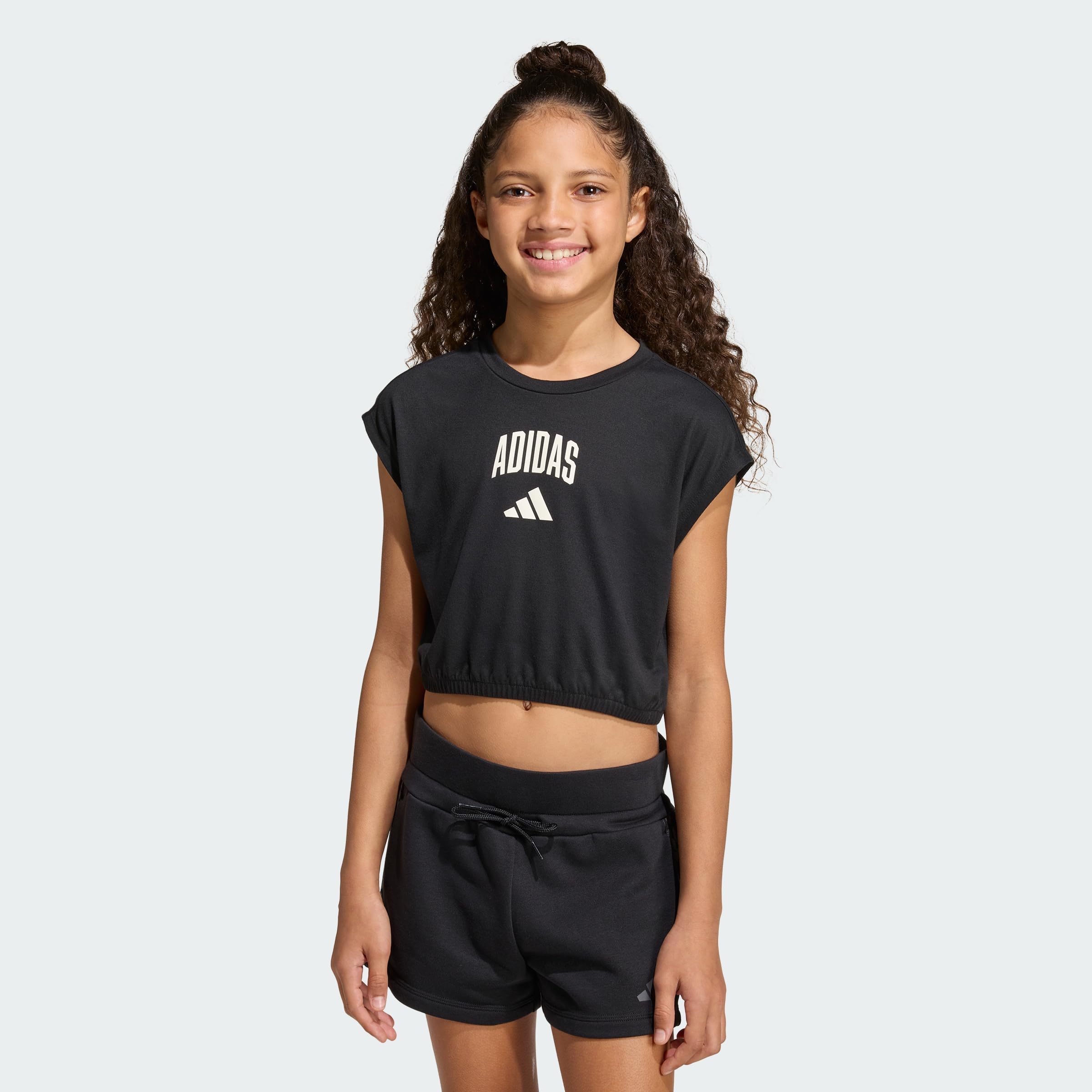 Adidas Girls Noir Sleeveless Top For Collegiate Typography