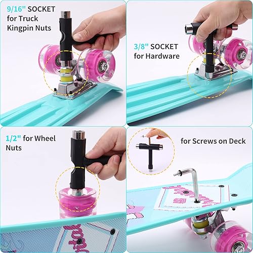 Miniatura 55 de Patinetas, 22" Patineta Completa, Mini Cruiser Skateboard para Niños Niñas Adolescentes Principiantes con Coloridas Ruedas Intermitentes Herramienta