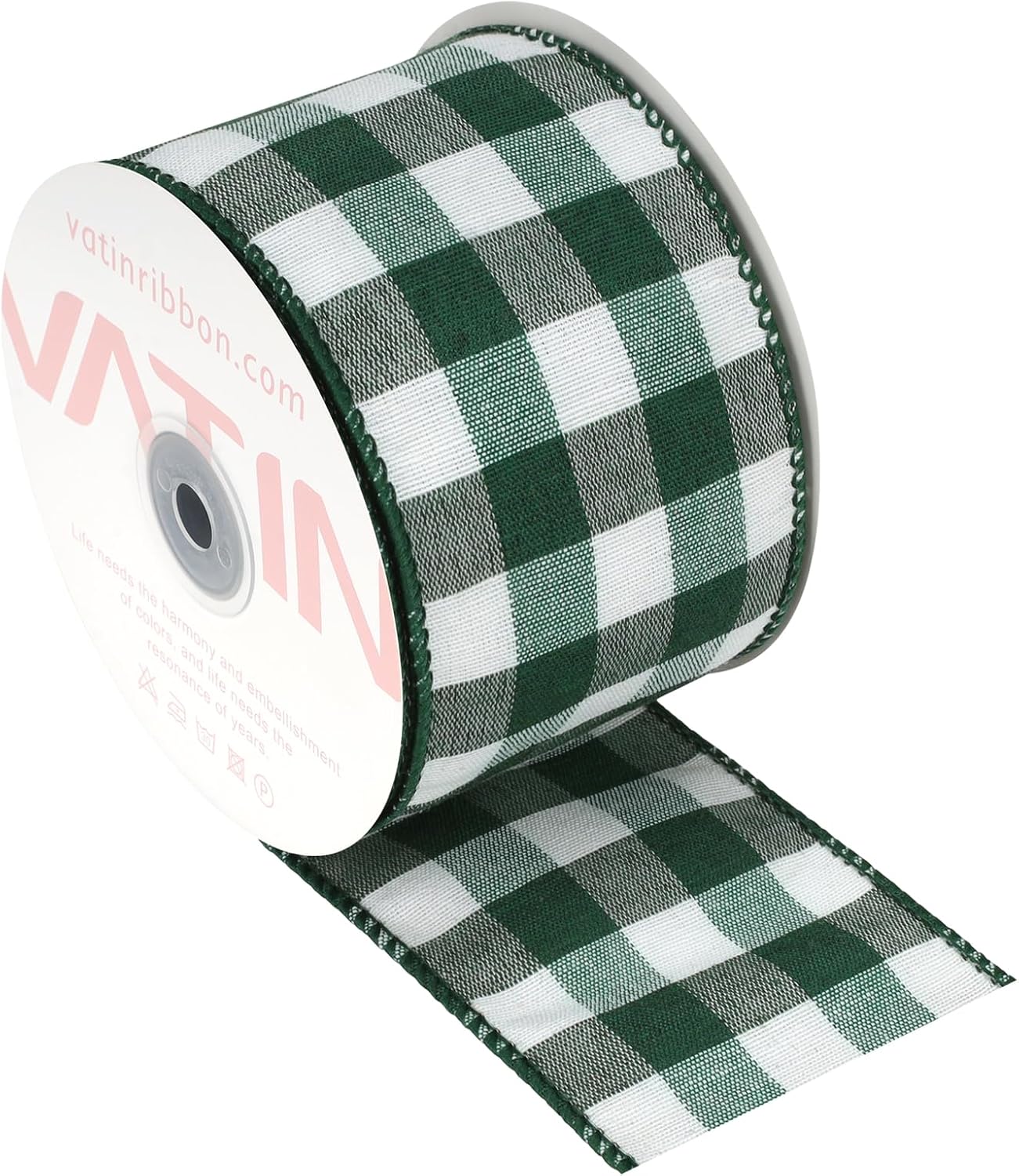 VATIN Red White Gingham Wired Ribbon，4 in x 10 Y, Christmas Tree Decor
