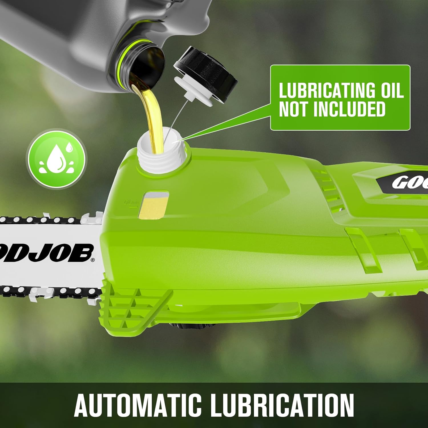 GOODJOB Electric Pole Saw for Tree Trimming, 20V 8-Inch Cordless Pole Chainsaw with Low Kick-Back Bar, Extends to 14.2 Ft, Auto Oiling, 2 Batteries & Fast Charger for Orchard & Garden Use