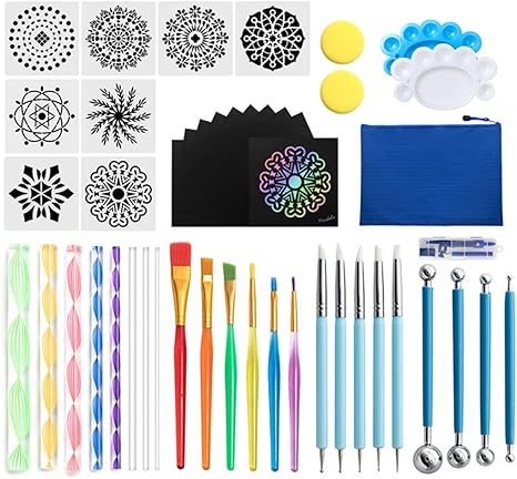 Amazon Co Jp 曼荼羅ドットアート マンダラドットツール 48点セット 日本語入門書付き ドット絵の具セット マンダラロック アクリル ドットアート 絵具 曼荼羅ドット ホビー