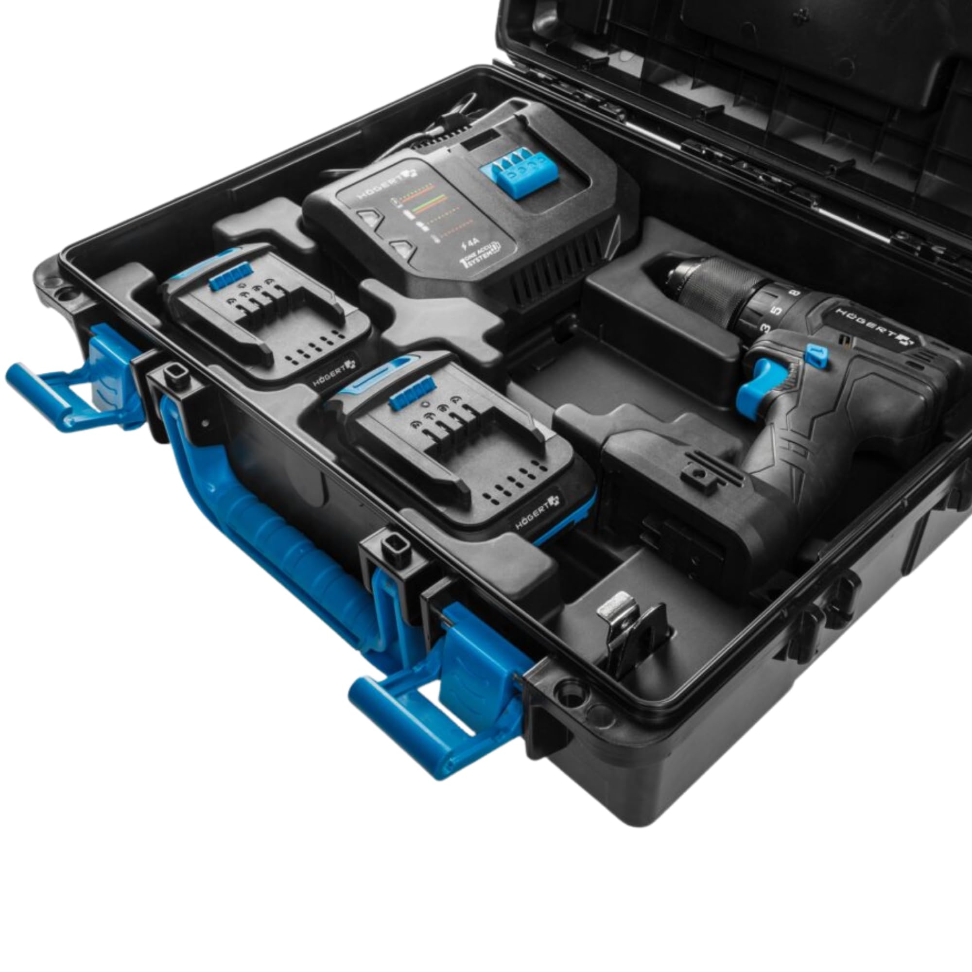 HÖGERT TECHNIK Taladro atornillador inalámbrico brushless 18V 40 Nm, taladro compacto sin percusión con 2 baterías 2 Ah y cargador 4A para montaje bricolaje taller