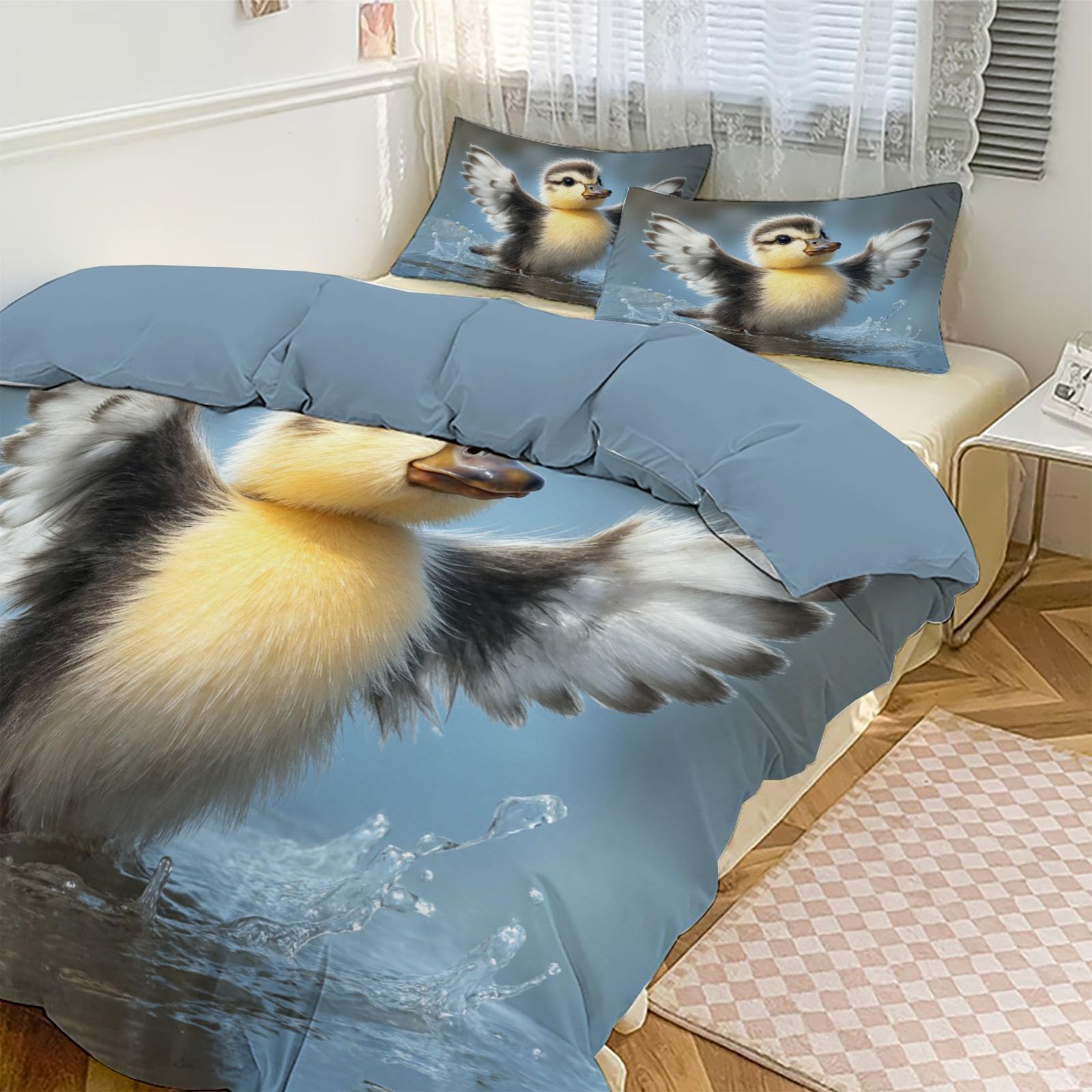 Housse de couette 140x200 enfant motif canard mignon pour de tendres nuits étoilées