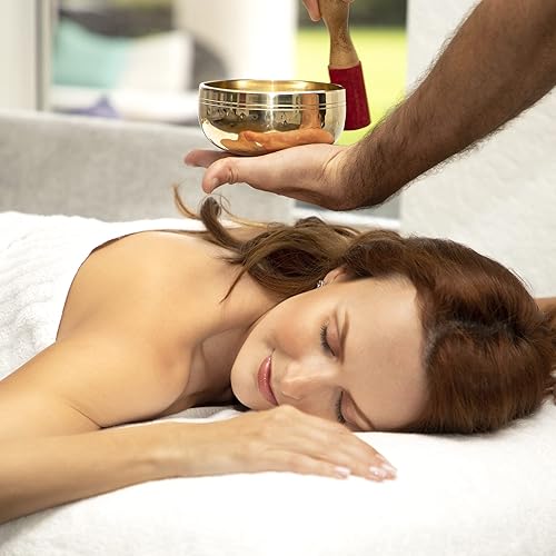 Miniatura 9 de Telsha Cuenco meditativo de latón pulido con mazo y cojín cuencos tibetanos para curación energética atención plena puesta a tierra zen meditación