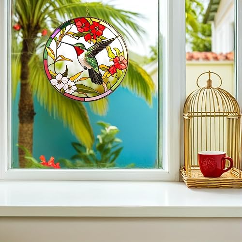 Miniatura 6 de VOSAREA Adhesivo para ventana de vitrales, diseños de colibríes y pájaros, calcomanías anticolisión, vinilo no adhesivo