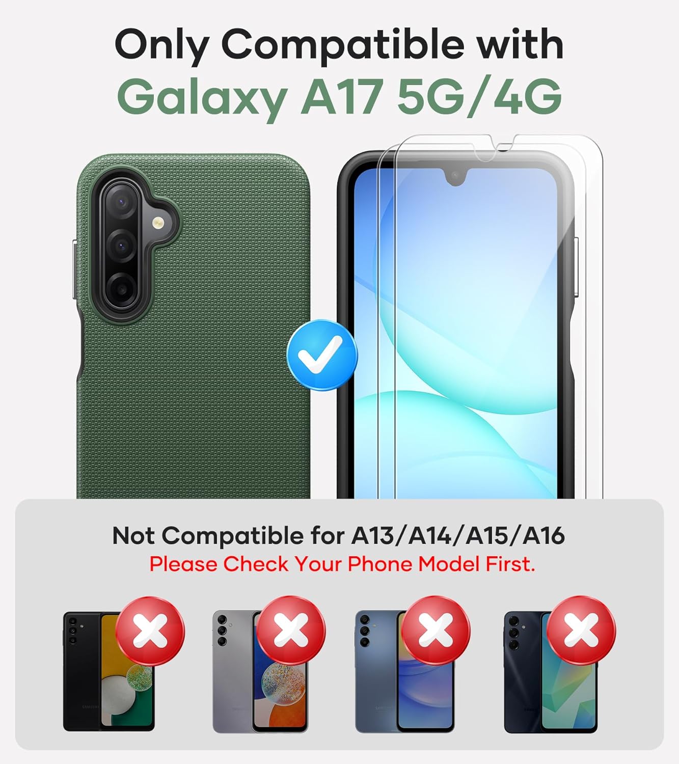 SSLOTSCASE for Samsung Galaxy A17 5G Phone Case with Screen Protector, Military Grade Drop Protection, Slim Lightweight Full-Body Rugged Protective Phone Case Cover for Samsung Galaxy A17 6.7'', Green 3 71EdB1 1tML. AC SL1500
