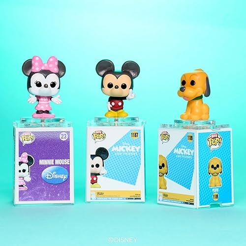 Vista 13 de Funko Bitty POP! Disney - Mickey, paquete de 4 - Mickey Mouse, Minnie Mouse (vestido rosa), Pluto y una mini figura sorpresa misteriosa - 0.9