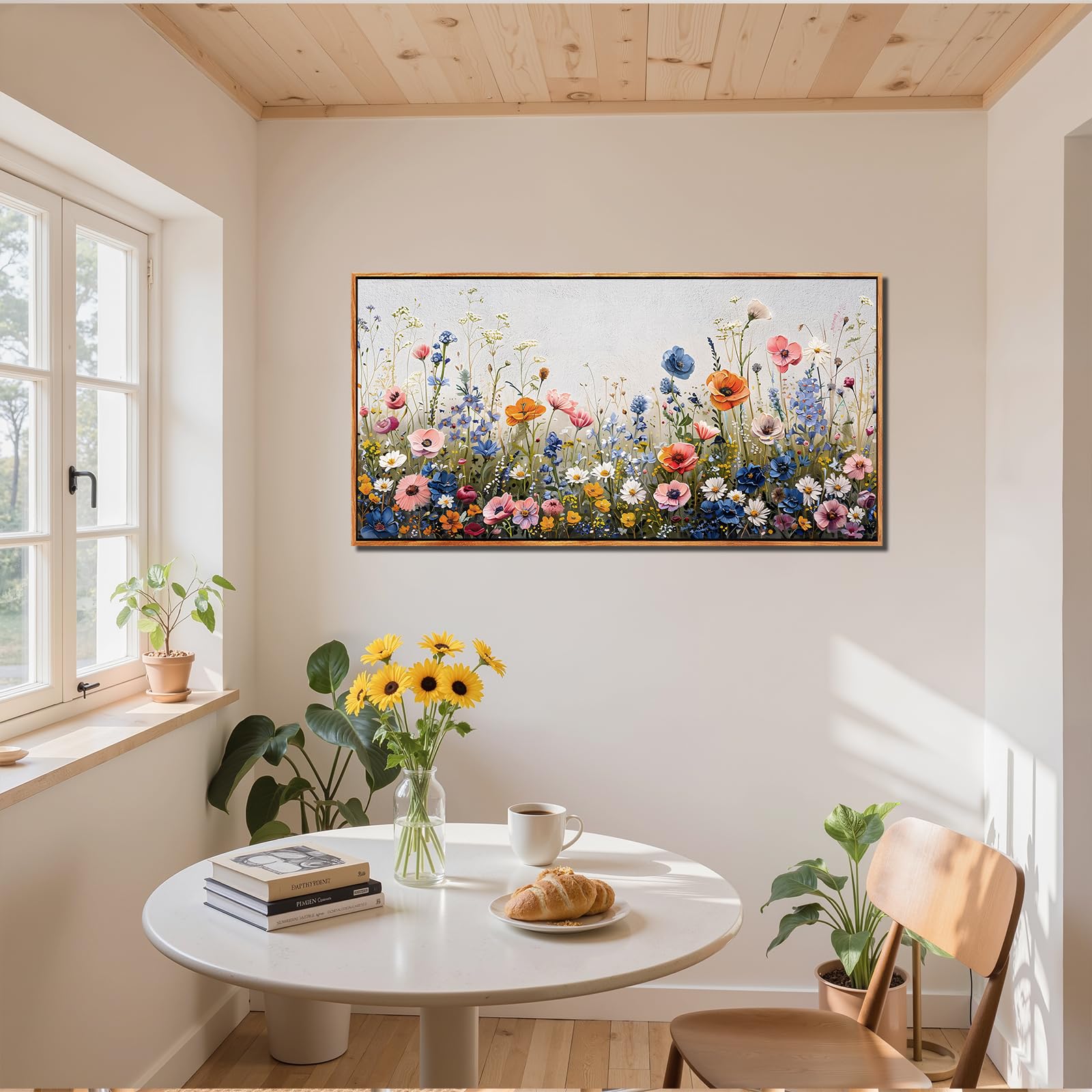 SERIMINO Leinwand Bilder mit Rahmen, Bunte Wildblume Wandbilder Wohnzimmer Groß, Natürliche Botanische GemäLde, Modern Aesthetic Wanddekoration für Lobby Flur Schlafzimmer Esszimmer Büro 73x146 cm
