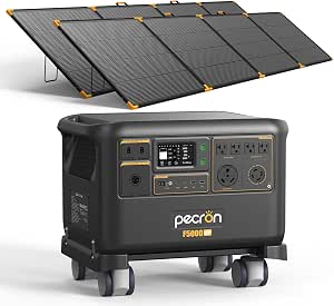 PECRON F5000LFP Power Station with 2x500W Solar Panels, 5120Wh Solar Generator with 7200W AC Output, Expandable to 35.8kWh