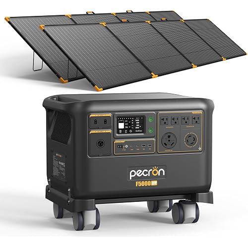 PECRON F5000LFP Power Station with 2x500W Solar Panels, 5120Wh Solar Generator with 7200W AC Output, 120V/240V Dual Voltage, Expandable to 35.8kWh, LiFePO4 Battery for Emergency, Home Use