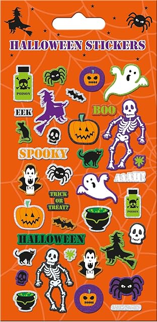 Halloween Sparkly Reusable Stickers | Perfect for Craft Activities for Children and Adults | Reusable on Non-Porous Surfaces