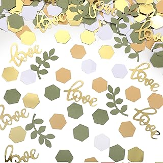 500 Pcs Greenery Wedding Table Confetti, Boho Love Theme Party Sage Green Table Scatter Confetti for Nature Theme Engagement Party Wedding Birthday Shower Party (Gold, Tea Green, Nude, White)