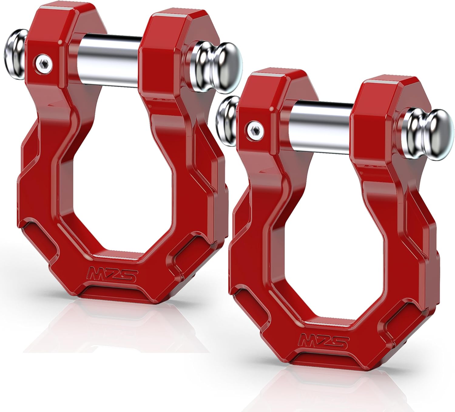 MZS 3/4" D Ring Shackles, 80,000 lbs (40T) Maximum Break Strength, Heavy Duty Tow Shackle with 7/8" Pin for Towing Vehicle Recovery Off-Road Use, Red, Pack of 2