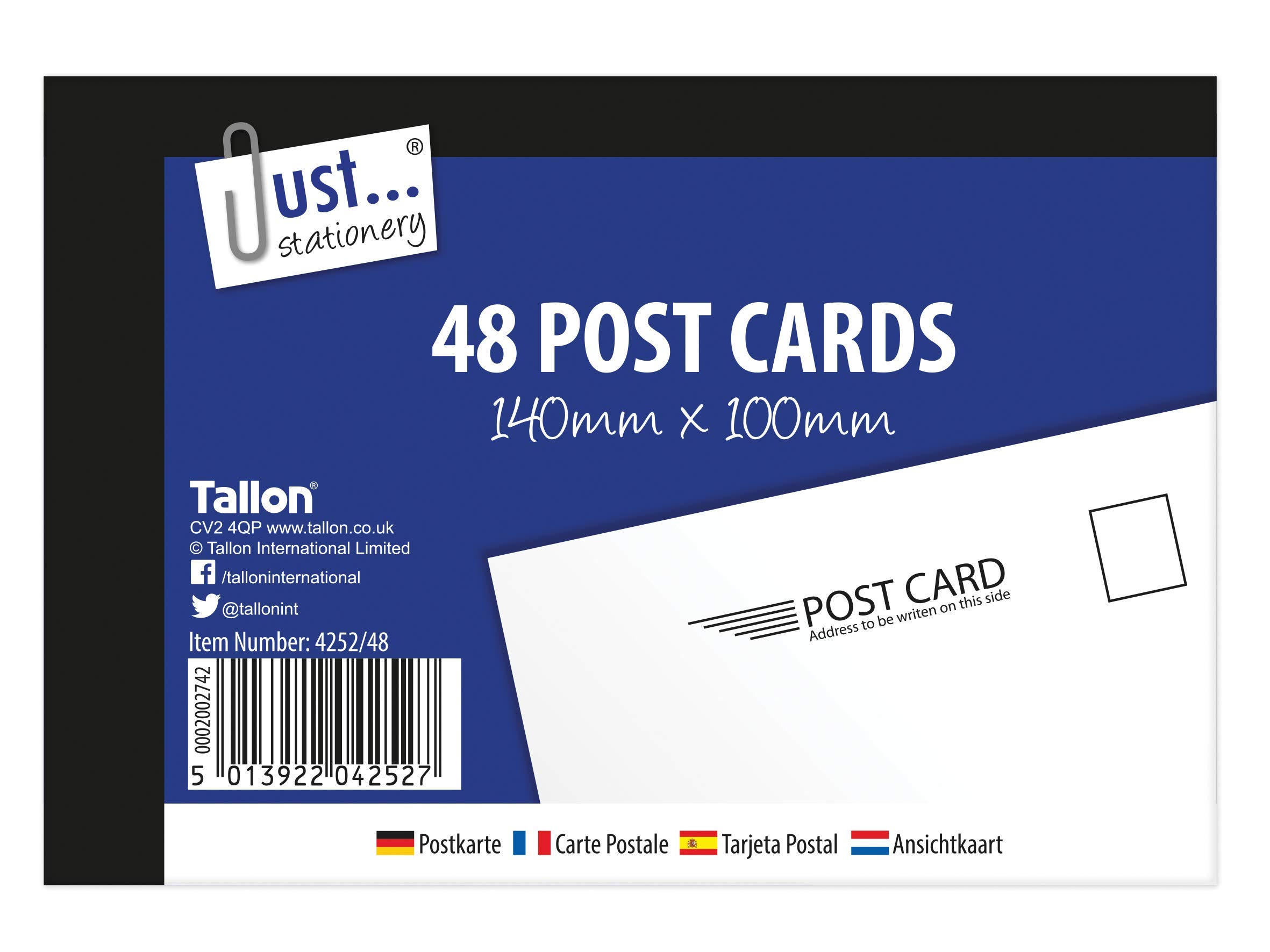 Tallon Just Stationery Post Card (Pack of 48), White-black, 140x100mm