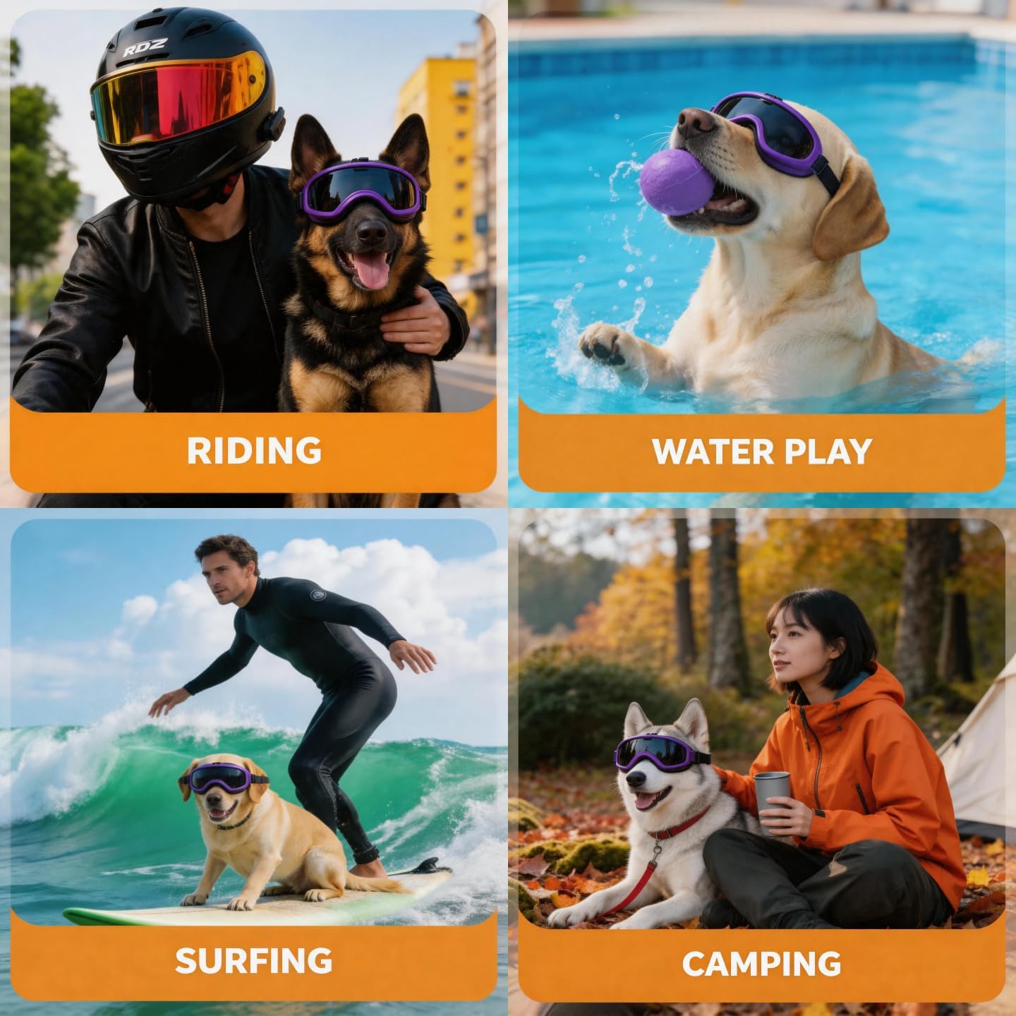 Dog Goggles UV Protection Windproof Dog Sunglasses | Anti-Impact PC Lens Adjustable Strap Pet Eye Protection for Small Medium Large Dogs Riding Swimming Surfing Camping Hiking (Medium)