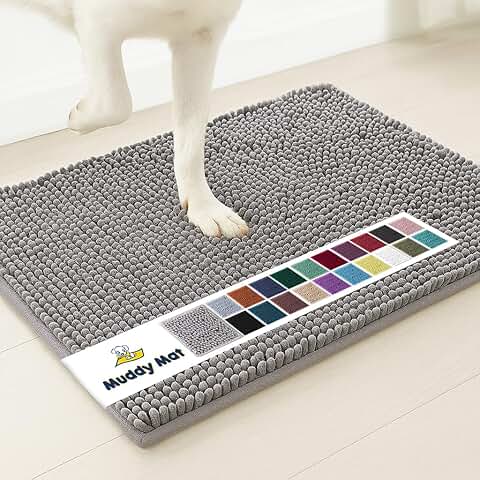 Muddy Mat | Super Absorbent Door Mat Indoor, Microfiber Quick Dry Chenille Entryway Rug, Non-Slip Front Door Mat, Indoor Mats for Entryway, Machine Washable Pet Rug, Grey 30x19