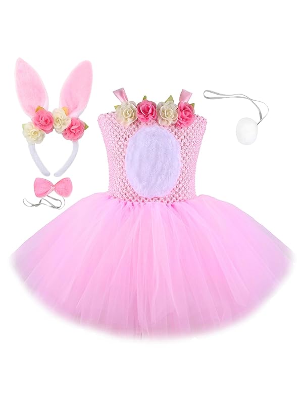DENCTORAM Girls Tutu Dress Easter Bunny Costume Hawaiian Tutu Dress Hula Princess Dresses with Headband for Kids by DENCTORAM - Used condition - US$24.82