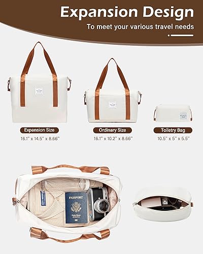 Miniatura 10 de LONG VACATION - Set de 4 maletas para equipaje de mano, de plástico duro ABS, con candado TSA y ruedas, Blanco (White-Brown), 20 pulg.