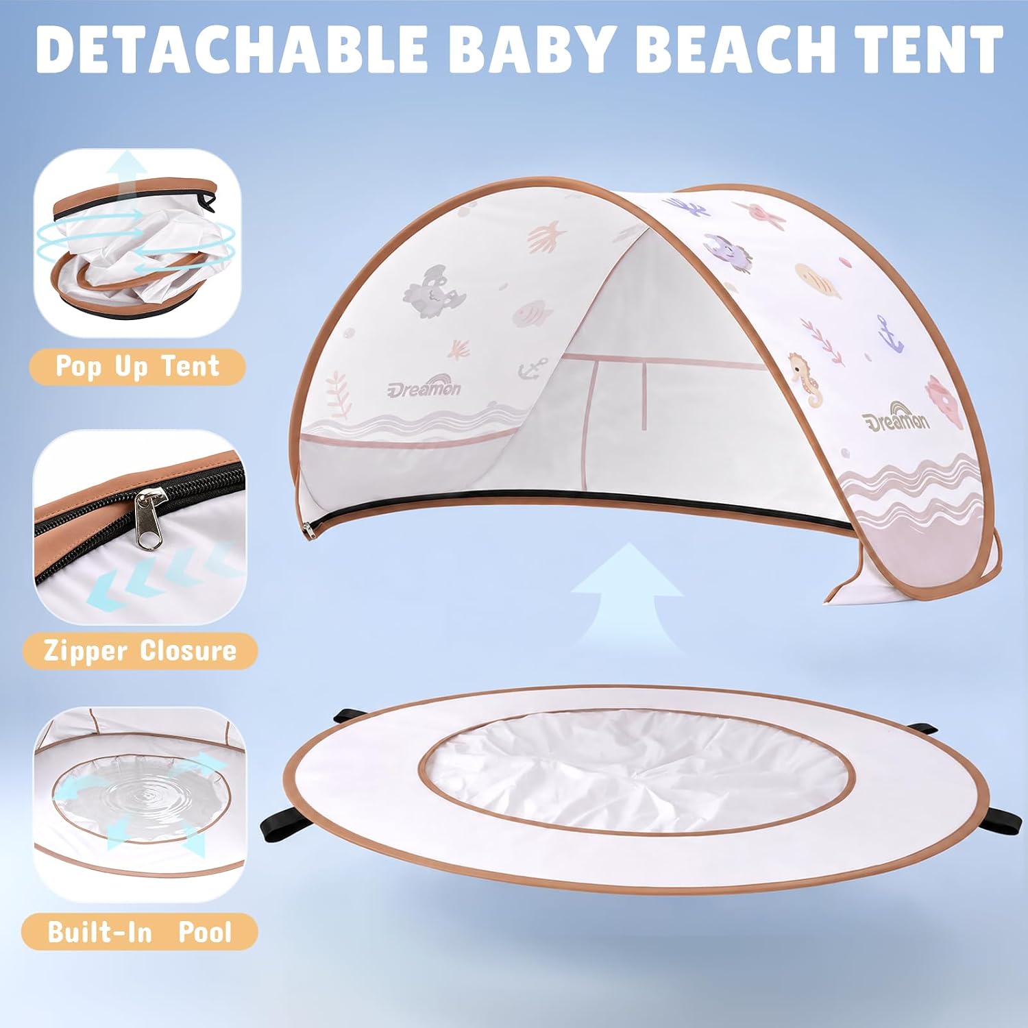 Baby Beach Tent with Pool – Dreamon Pop Up Shelter UV Protection for Infant, Foldable Kids Play Tent with Beach Toys Set and Carry Bag, Summer Outdoor Use Portable Baby Beach Essentials