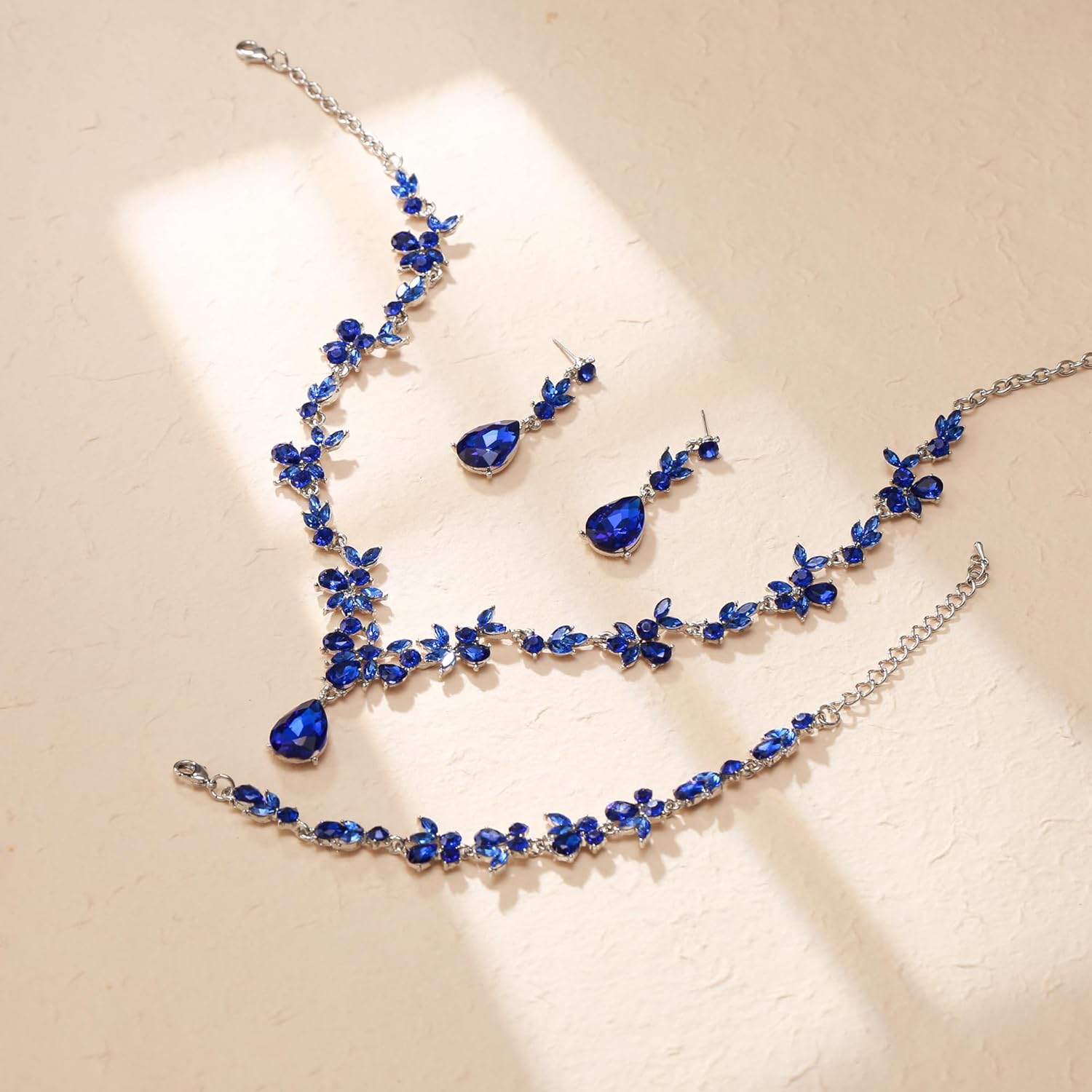 Crysdue Wedding Jewelry Set for Women Bride Bridesmaid, Stunning Marquise Rhinestone Crystal Floral Leaf Vine Pendant Necklace Dangle Earrings Bracelet for Prom Party - Image 4