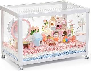 Mini&moe Hamster Cage - Large Rat Cage 31.5 Inch Chew Proof Small Animal Habitat with Removable Wheels, Acrylic Guinea Pig Cages for Dwarf Syrian Hamster, Gerbil, Mouse, Chinchilla, Reptile