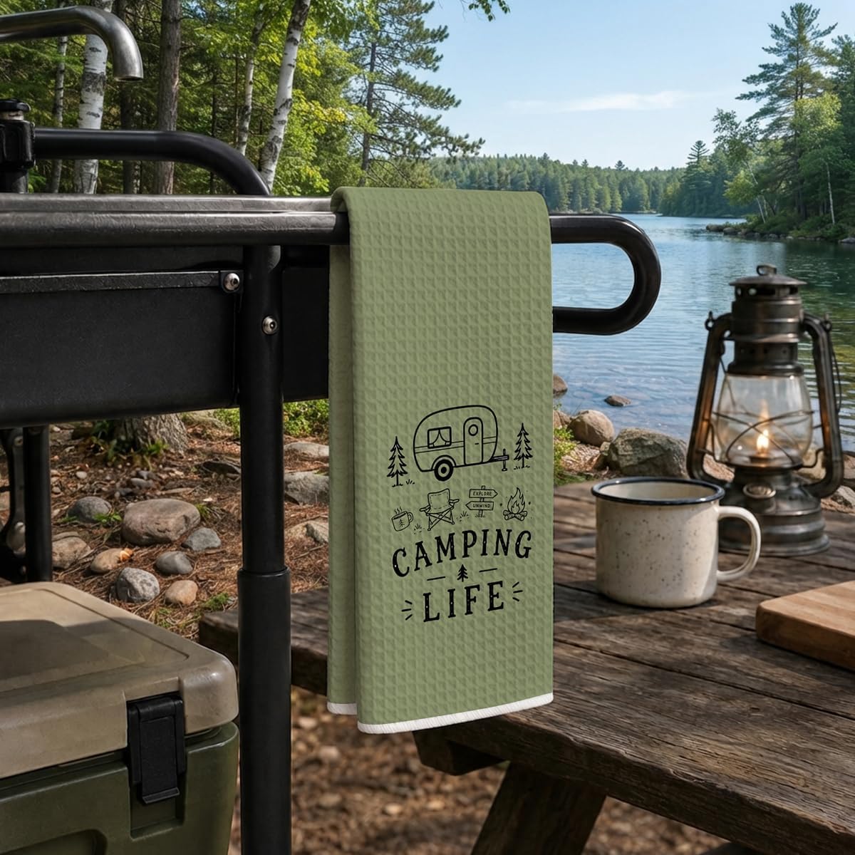KIDEAR Camping Life Kitchen Towel, Camper Trailer Camp Decor Dish Towel image 4