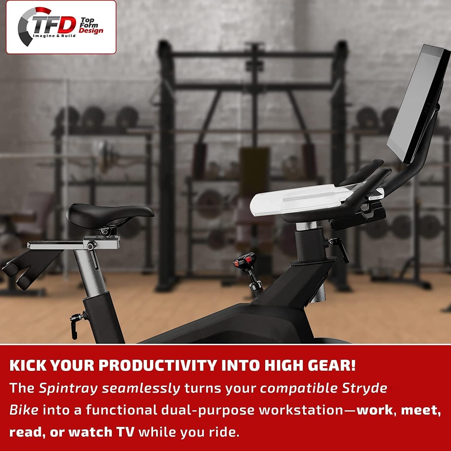 TFD The Tray S, Laptop Tray Compatible with Stryde Bikes Only, Made in USA, Premium Acrylic Desk Holder for Laptop, Tablet, Phone, Books and Stryde Accessories