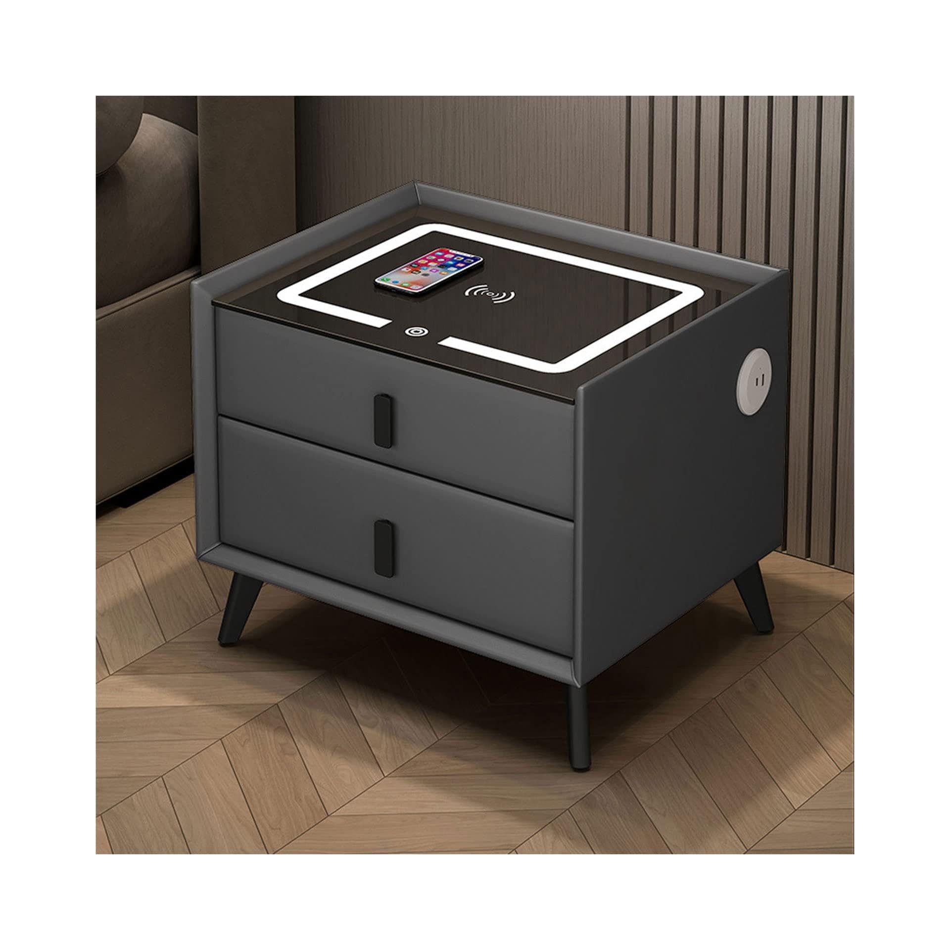 BHGFYXBS Nightstand Intelligent Bedside Table With Bluetooth Speaker, Wireless Charging Smart Nightstand Wth 2 Storage Drawers, Fingerprint Lock,B-50 * 40 * 46Cm,B-50 * 40 * 46Cm,B-50 * 40 * 46cm