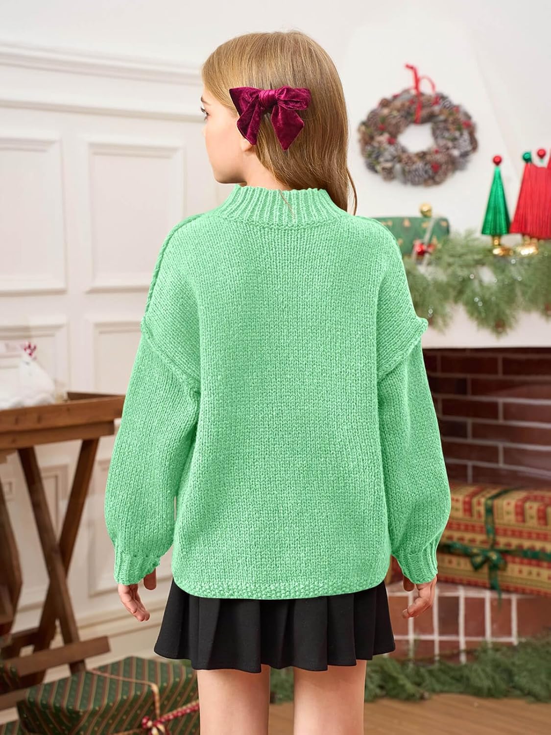 Haloumoning Girls Oversized Sweater Kids Batwing Long Sleeve Mock Neck Pullover Fall Clothes 5-14Y