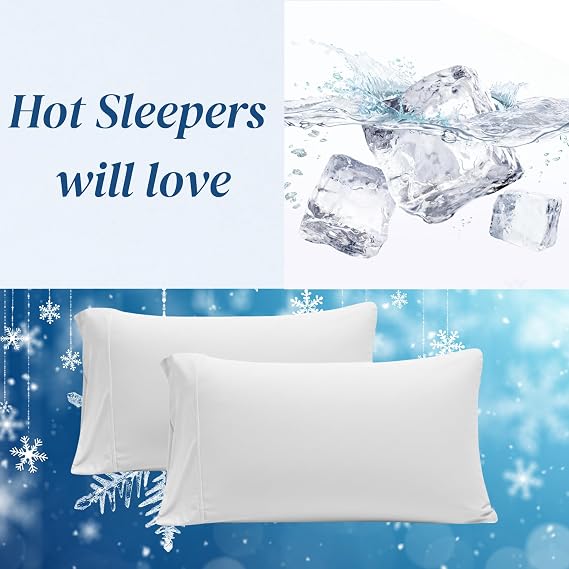 Beckham Hotel Collection Bed Pillows with Cooling Pillowcases for Hot Sleepers, King Size Sets of 2, Soft Down Alternative Pillow for Sleeping, Envelope Cases, White