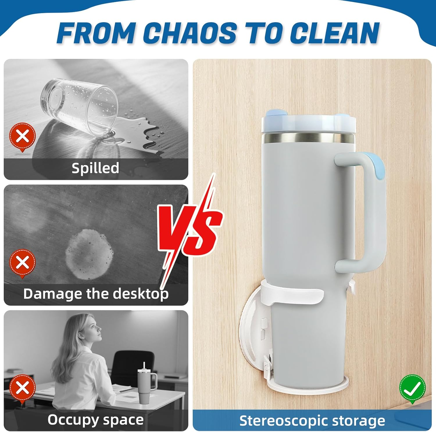 Water Bottle Holder Compatible with Stanley, Hydroflask, Sinple Midern, Stable and Durablee Wall Cup Holder, Space Saving Water Bottle Organizer Storage for Drinks and Coffee (White, 2) - Image 3