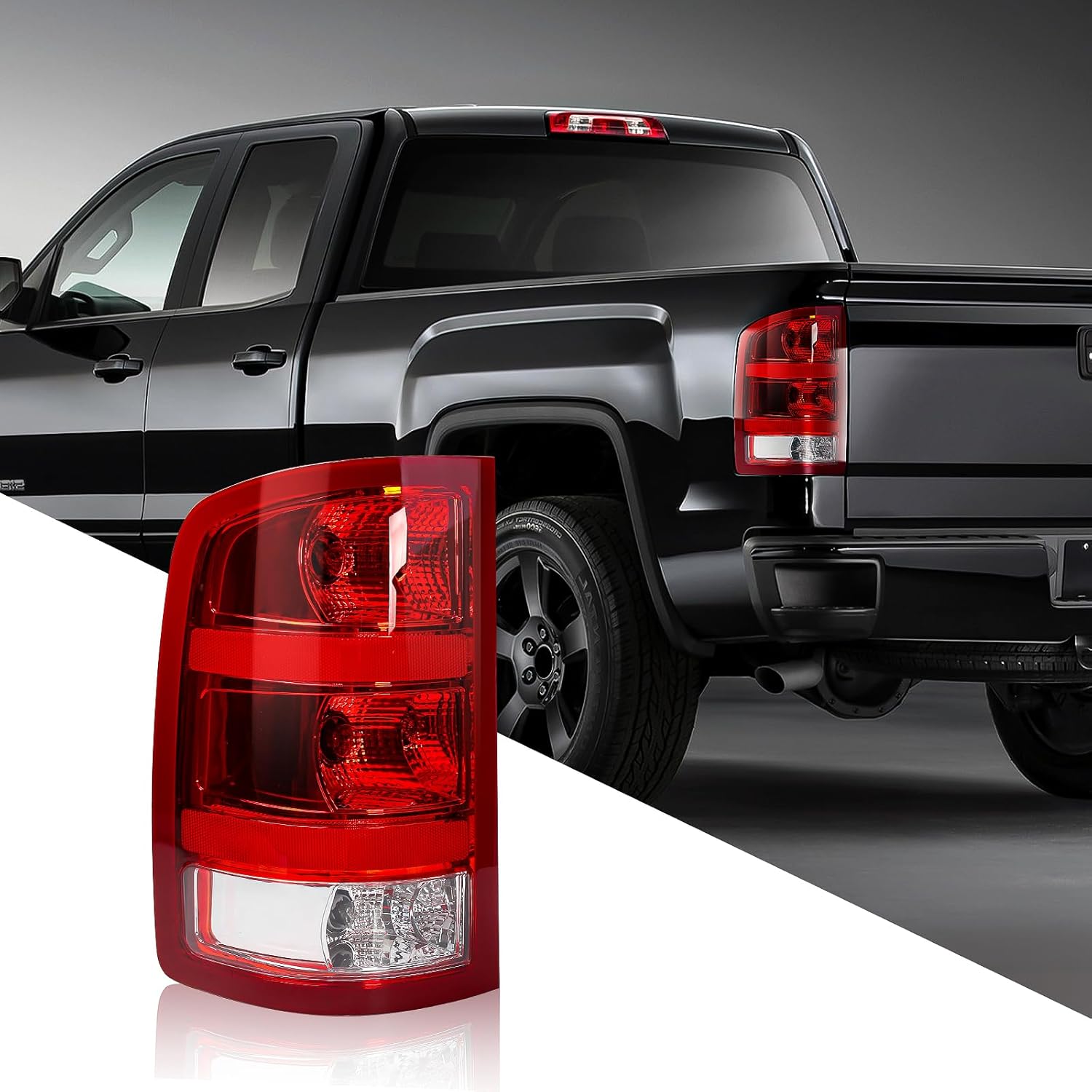 Left Side Tail Lights Assembly for 2007-2013 GMC Sierra 1500, 2007-2014 GMC Sierra 2500HD 3500HD - Pickup Driver Side Rear Brake Tail Signal Lamp Replacement with Bulb (Red Shell)