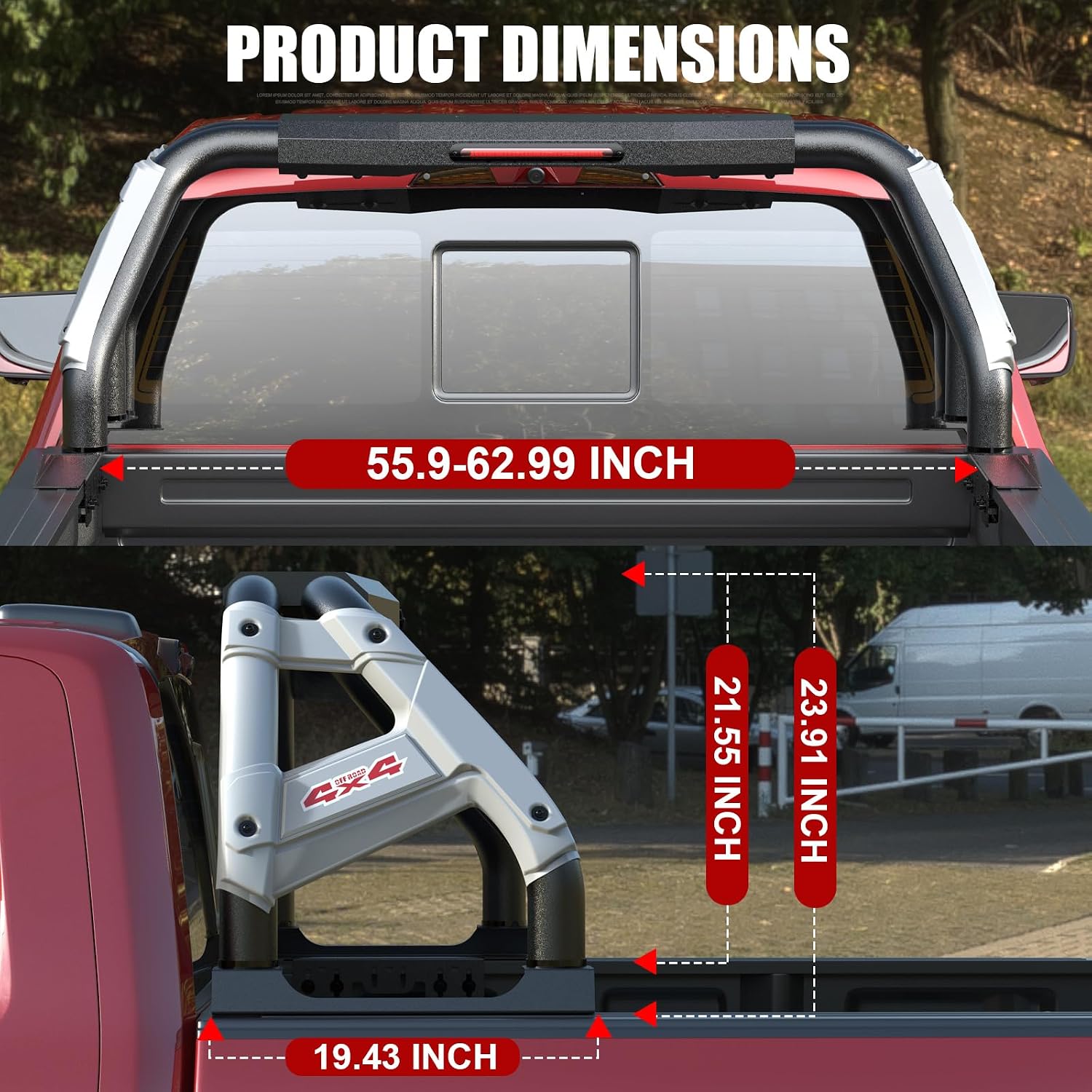 Roll Bar for Full Sizes & Mid Size Pickup Truck, Universal Truck Bed Roll Bars Compatible with Tacoma/Tundra/F-150/Sierra 1500/Ram 1500/Silverado 1500/Colorado/Canyon/Frontier/Gladiator/Titan