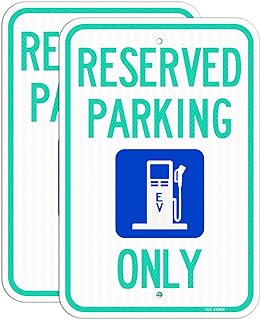 (2 Pack) Reserved Parking Sign Electric Vehicles Only, 18" x 12" Engineer Grade Reflective Sheeting, Rust Free Aluminum, Weather Resistant, Waterproof, Fade Resistant, 2 Pre-drilled Holes