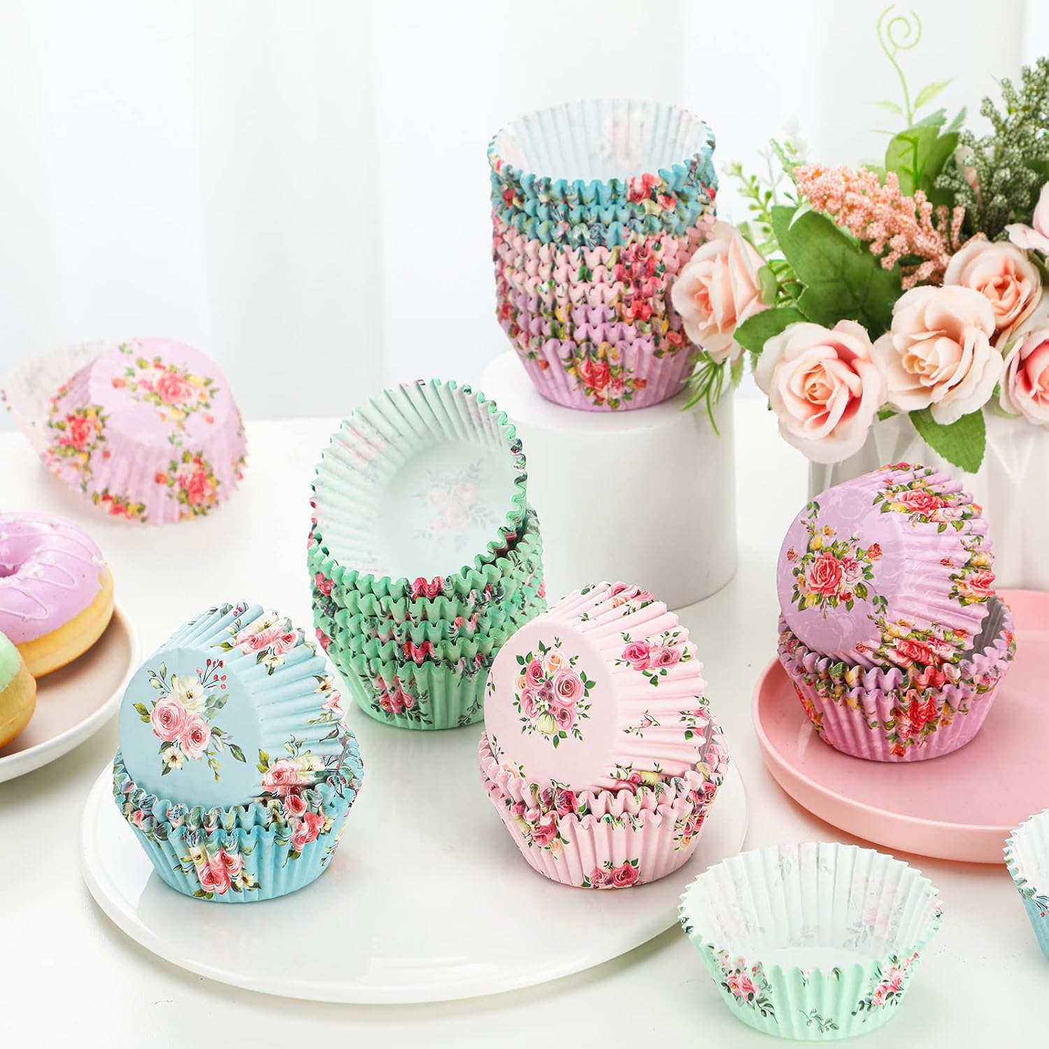 Yaomiao 600 Count Floral Cupcake Liners Flower Baking Cups Muffin Wrappers