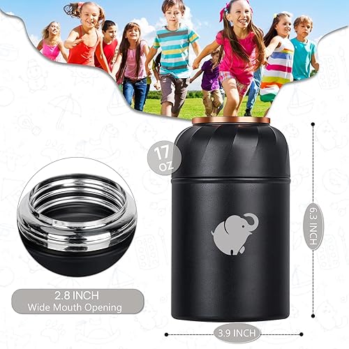 Miniatura 20 de Termo para comida caliente – Contenedor de alimentos aislado con tenedor y cuchara plegable, termo de alimentos a prueba de fugas, termo portátil