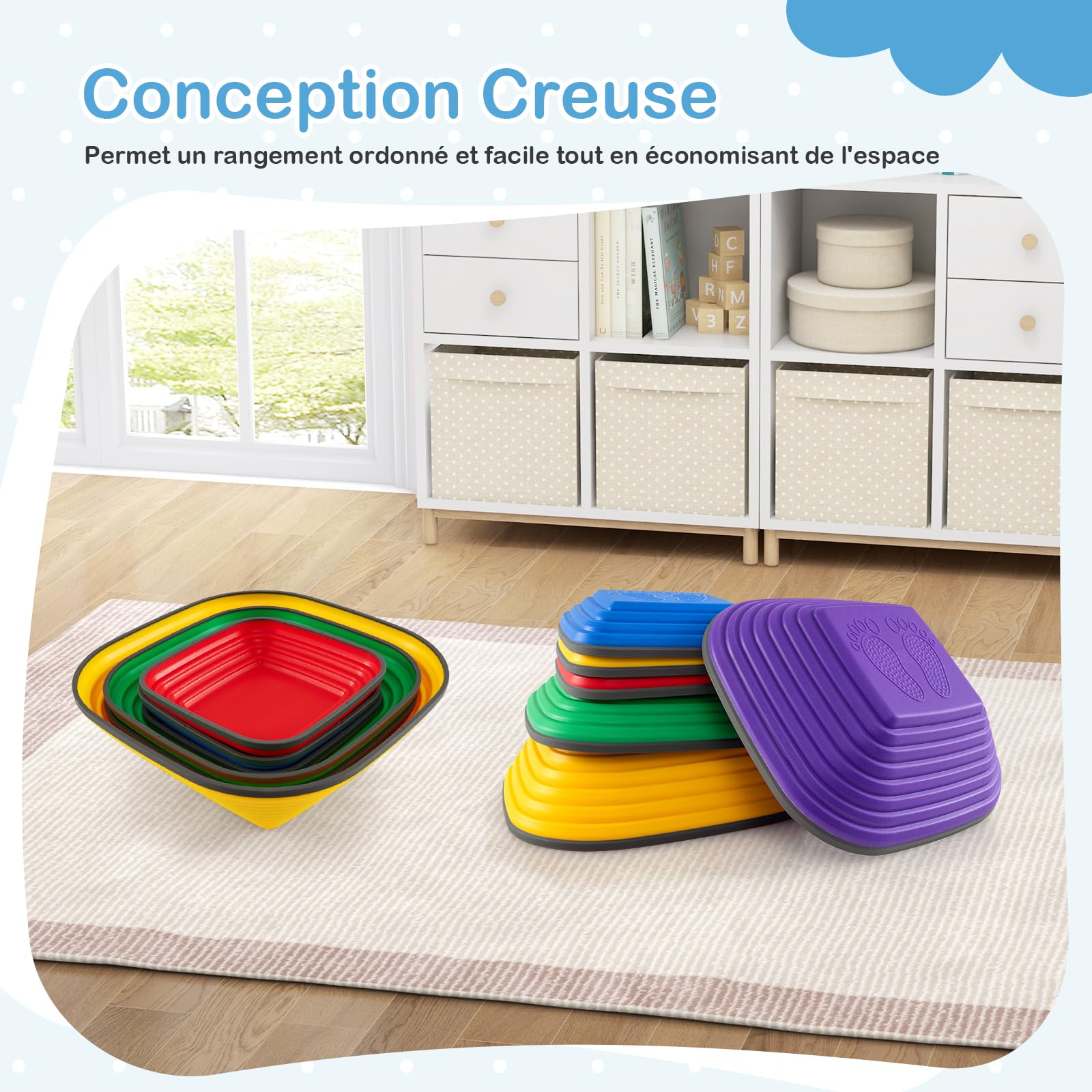DREAMADE Pierres d'Équilibre Empilables pour Enfants, Parcours de Motricité, Antidérapantes, Jouets Sensoriels 3+