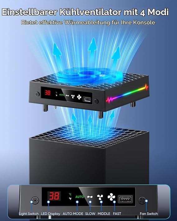 LED Display Automatic Fan for Xbox Series X with 9 RGB Light Modes
