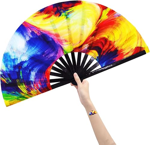 Amajiji Ventilador de mano plegable grande para hombres y mujeres, ventilador de mano de bambú chineasejaponés, accesorios de festival, decoración