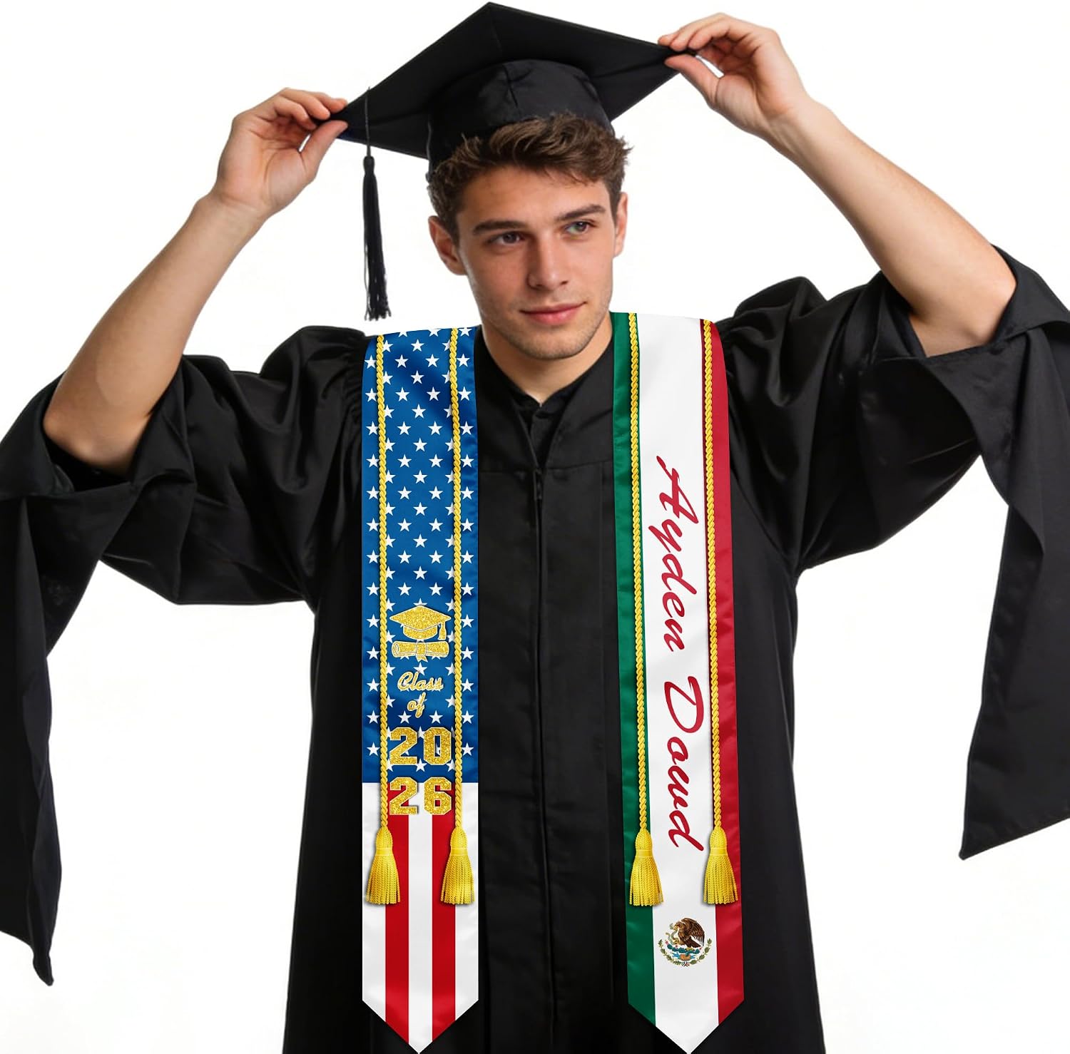 Mexico and American Flag Graduation Stole, Graduation Sash Scarf for International Students, 2026 Graduation Gifts
