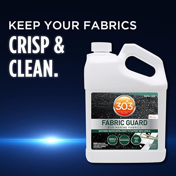303 Marine Fabric Guard for Boat Covers & Canvas, 1 Gallon | Restores water and stain resistance on boat covers, canvas, and marine fabrics.
