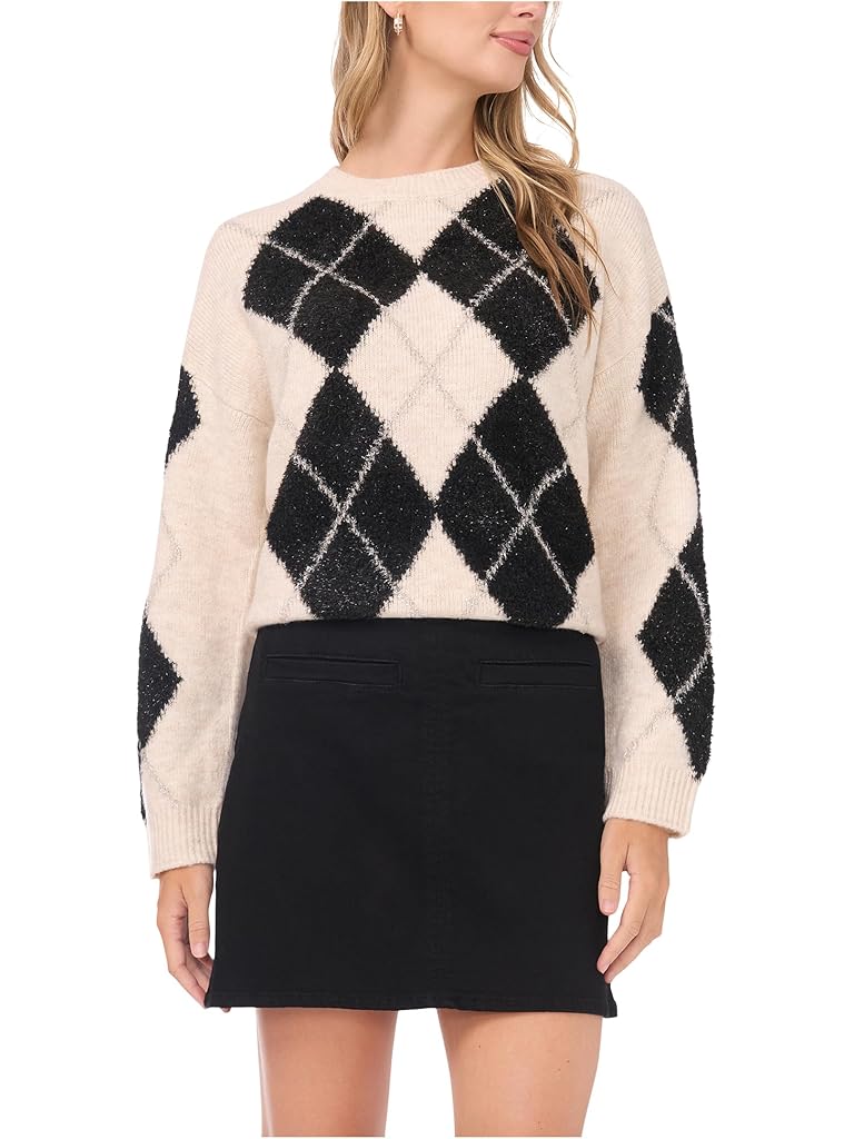 White Vince Camuto Argyle Crew Neck
