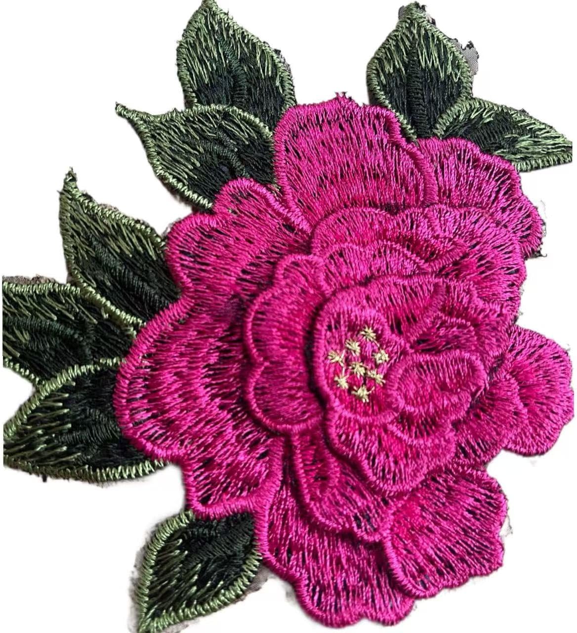 2pcs Rose Red Embroidery Rose Flower Lace Sew On Patch Trim Applique for Clothing Wedding Dress Applique Decor 4.3 x 5.5 Inch