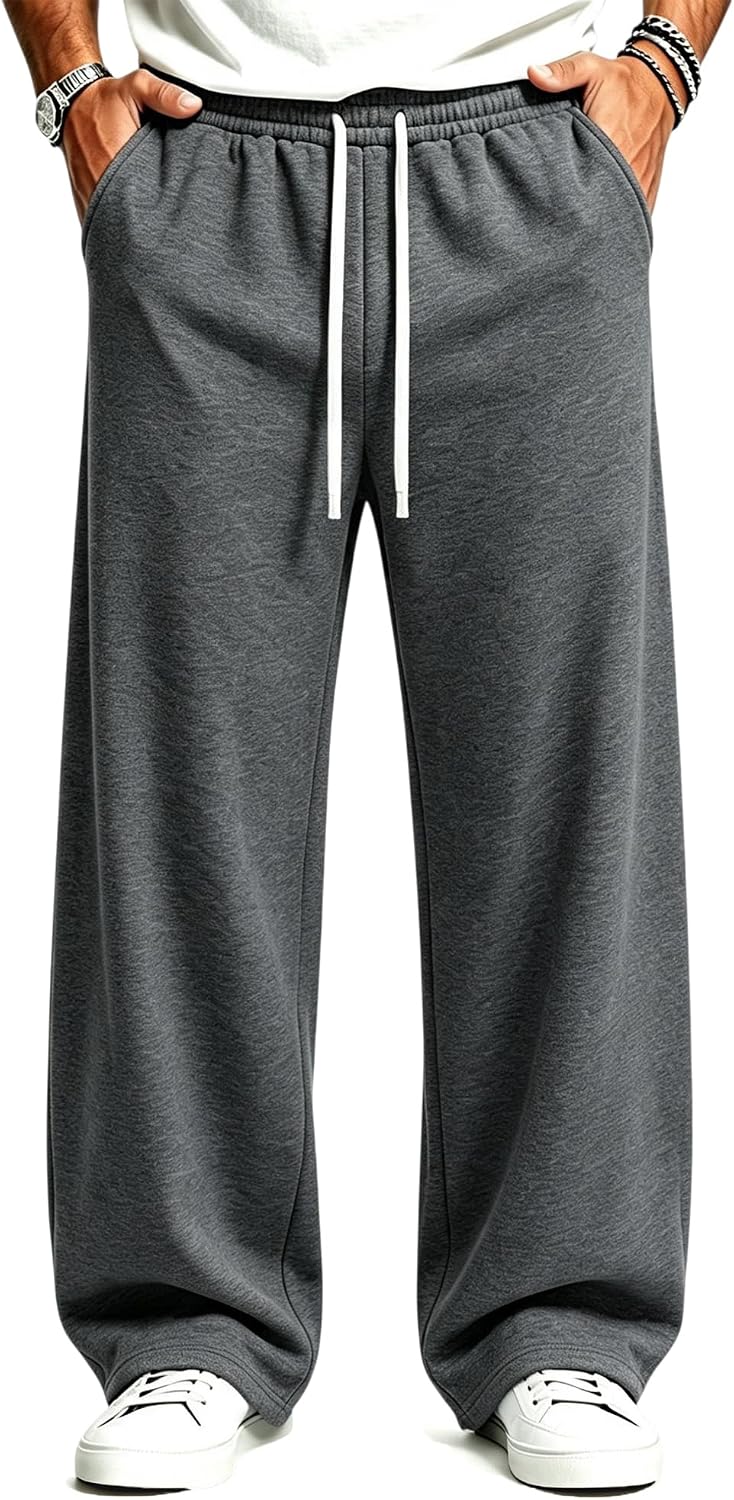 AROGONE Men’s Fleece Wide Leg Sweatpants Baggy Lounge Sweat Pants