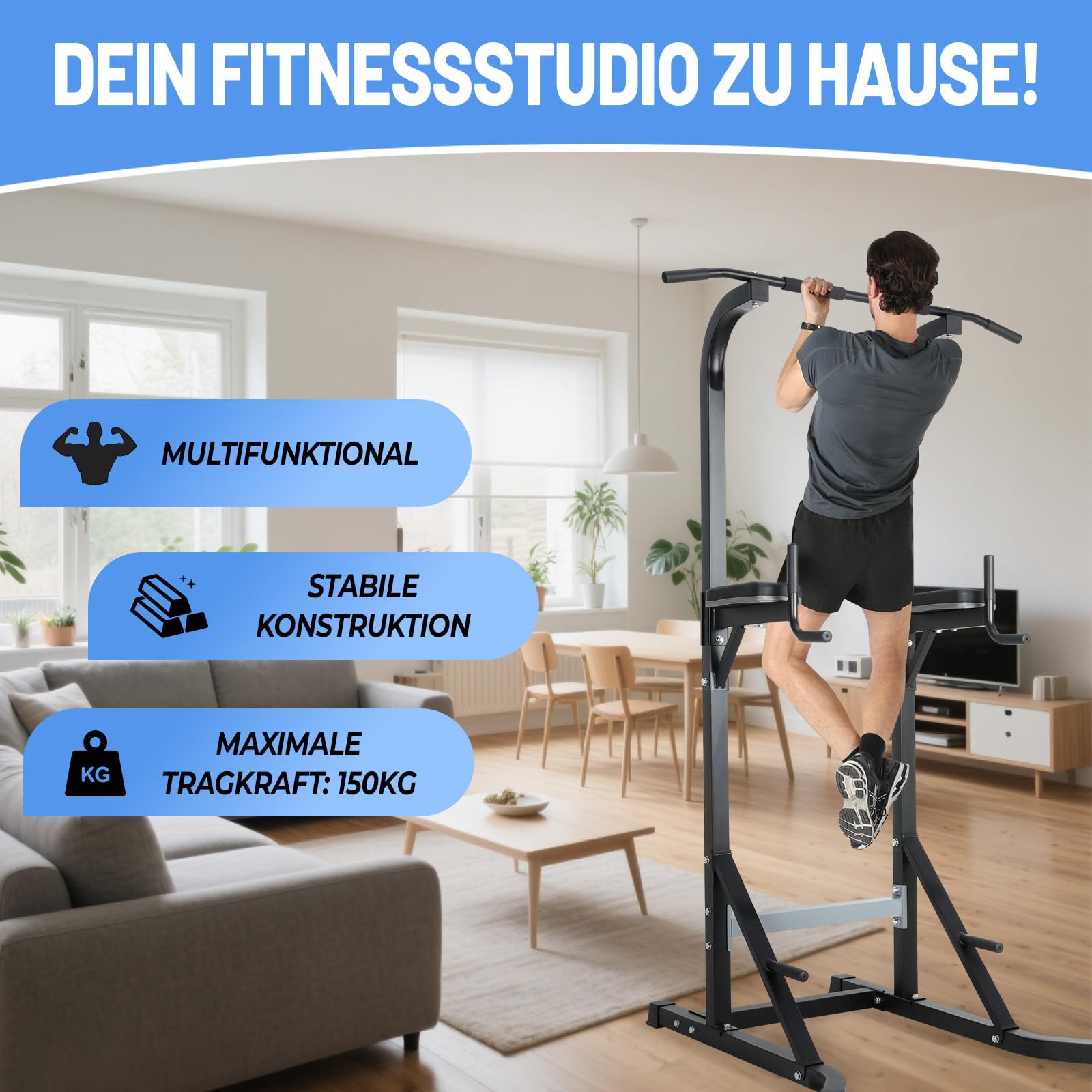 Klimmzugstange Freistehend Multifunktionaler Power Tower Dip Station Fitness Klimmzugstange Dip-Stationen Höhe Verstellbar NV-5609