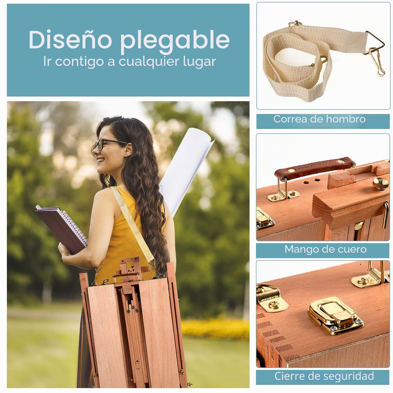 LIFEZEAL Caballete plegable de dibujo, caballete de estudio de madera de haya con cajón, caballete de suelo portátil para pintores, estudiantes y artistas